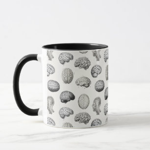 Caneca Ilustrações de Anatomia do Cérebro Vintage Biologi