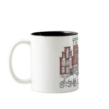 Caneca ilustrada de Amsterdão e de bicicletas