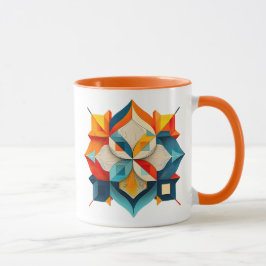 Caneca Image géométrique symétrique avec formes colorées.