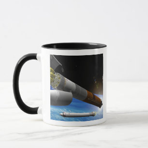Caneca Imagem artística de um foguete de descolagem verti