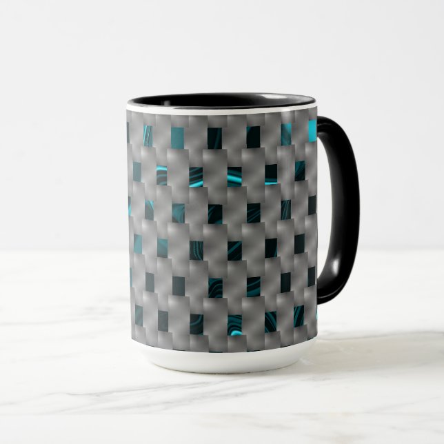 Caneca Imagem ciana sob placas de cinza, formas retangula (Frente Esquerda)