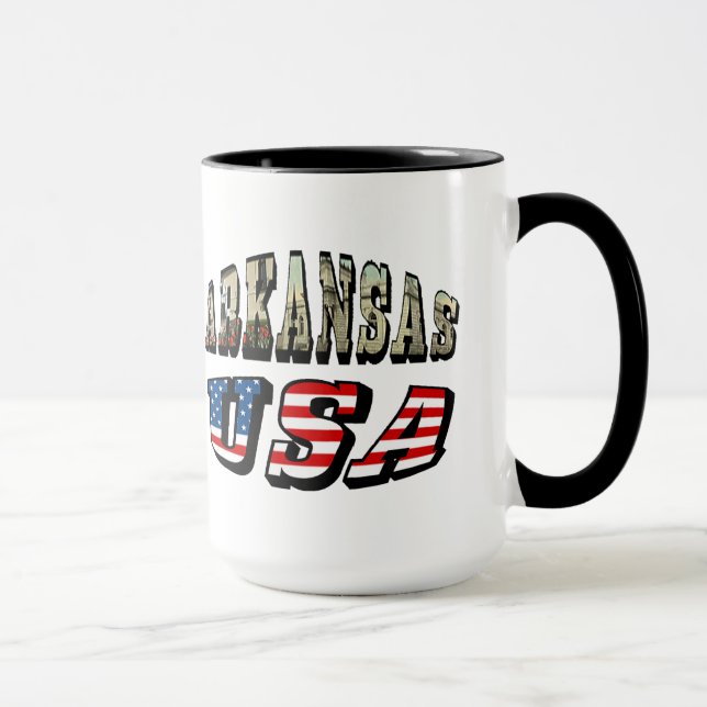 Caneca Imagem de Arkansas e Texto de Sinalizador EUA (Direita)