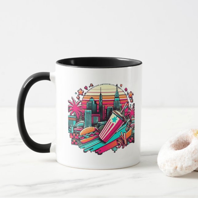 Caneca Imagem de Neon Retroativa com Víblias de Comida Rá (Com Donut)
