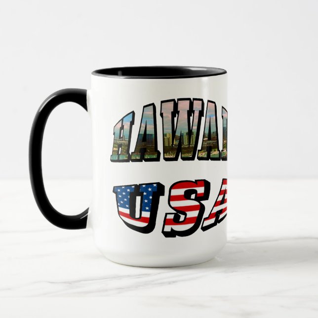 Caneca Imagem do Havaí e Texto de Sinalizador dos EUA (Esquerda)