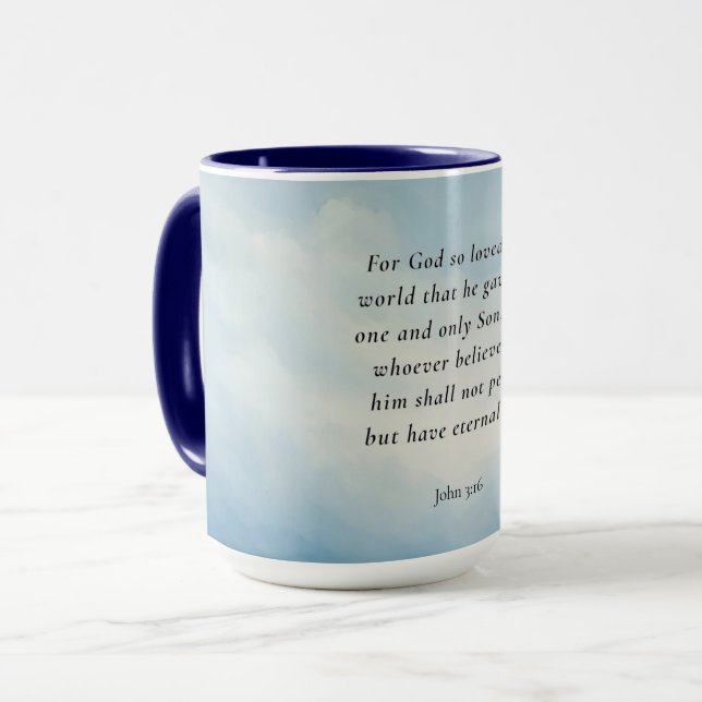 Caneca Imagem do versículo bíblico João 3:16 (Frente Esquerda)