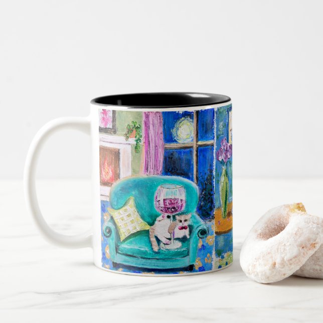Caneca impressa com arte original de gato desenhad (Com Donut)