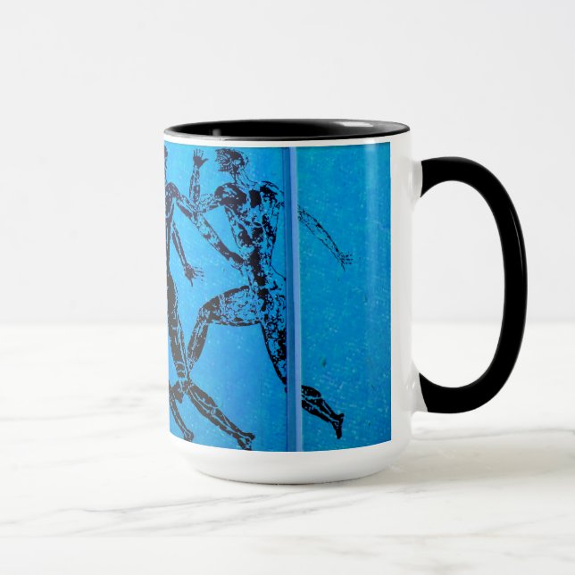 Caneca Impressão azul da maratona de Atenas (Direita)