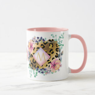 Caneca Impressão Bonito de Leopardo, Rosa Dourada, Monog