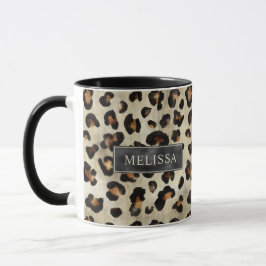 Caneca Impressão de Animal Leopardo Com Folha Falsa Preta