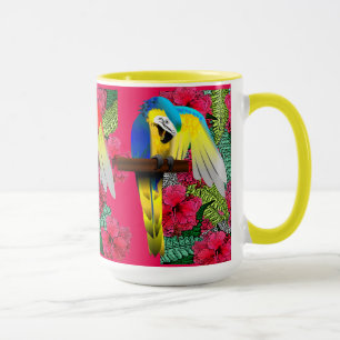 Caneca Impressão de Arara Azul e Dourada