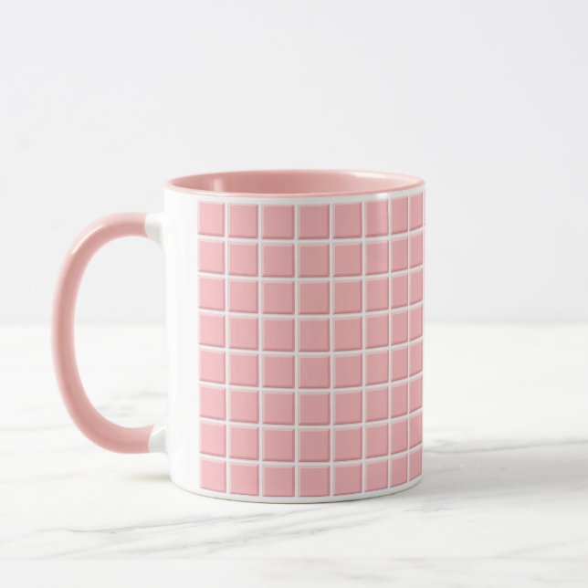 Caneca Impressão de Azulejo Quadrado Branco-Cor-de-Rosa-R (Esquerda)