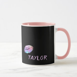 Caneca Impressão de Batom Rosa e Preto