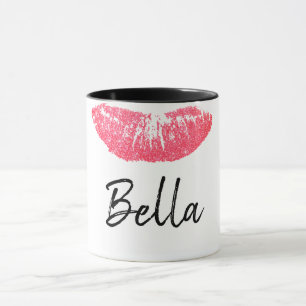 Caneca Impressão de batom rosa mancha labial