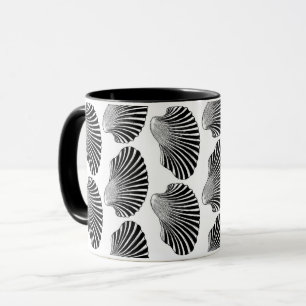 Caneca Impressão de Bloco de Shell Scallop, Preto e Bran