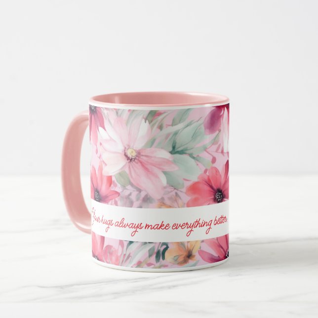 Caneca Impressão de Fluxo de Água Cor Rosa | Presente par (Frente Esquerda)