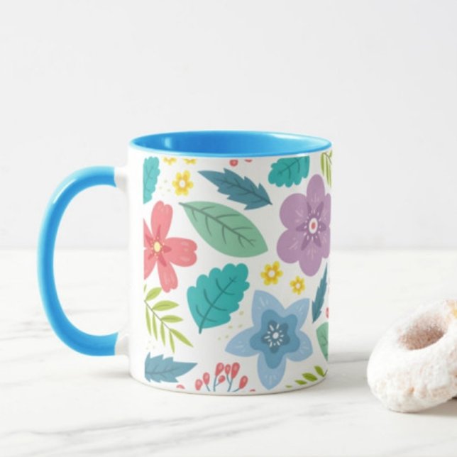 Caneca Impressão de folha de folhas de café azul moderno  (Criador carregado)