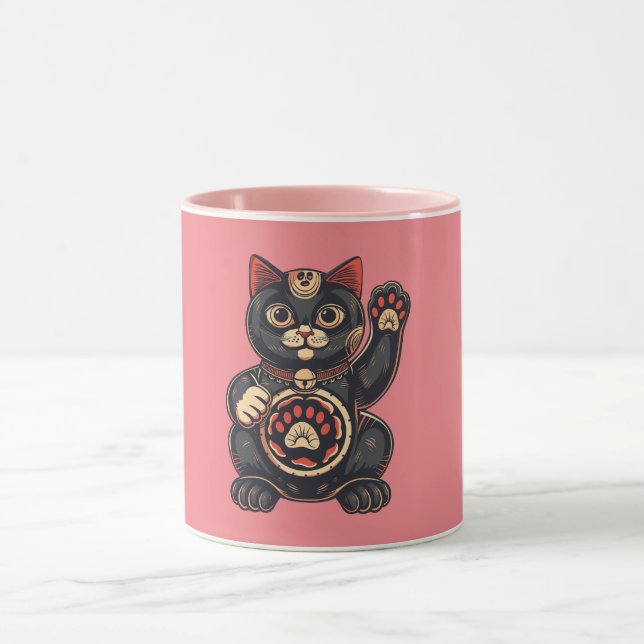 Caneca impressão de gato Maneki Neko desenhado para japon (Centro)