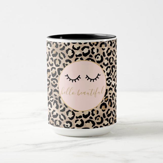 Caneca Impressão de Glam Leopardo Preto Menino Dourado   (Centro)