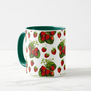 Caneca Impressão de Ilustração de Morango Botânico em Bra
