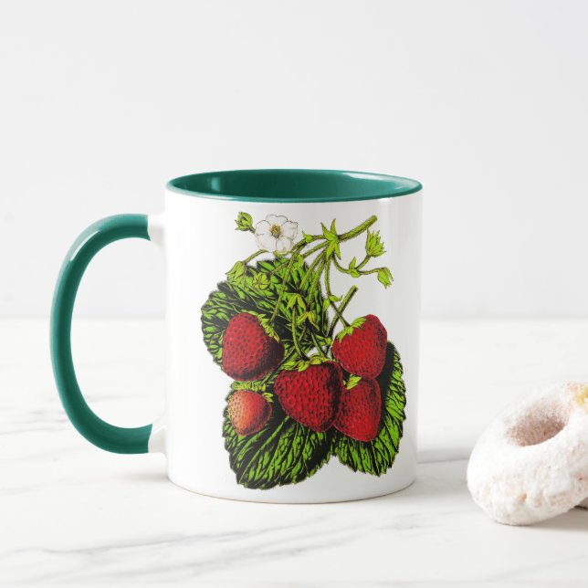 Caneca Impressão de Ilustração de Morango Botânico em Bra (Com Donut)