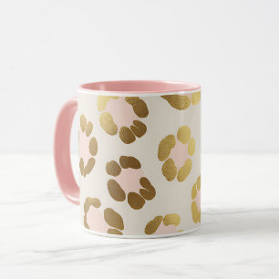 Caneca Impressão de leopardo dourado e rosa pastel Chic A