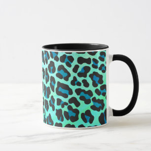 Caneca Impressão de Leopardo Negro e Teal