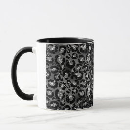 Caneca Impressão de Leopardo Preto e Cinza Prata