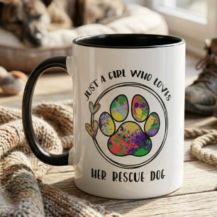 Caneca Impressão de pata de cão resgatado aquarela