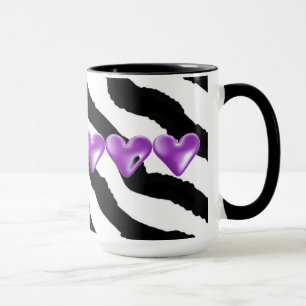 Caneca Impressão de Pelo de Zebra com Corações