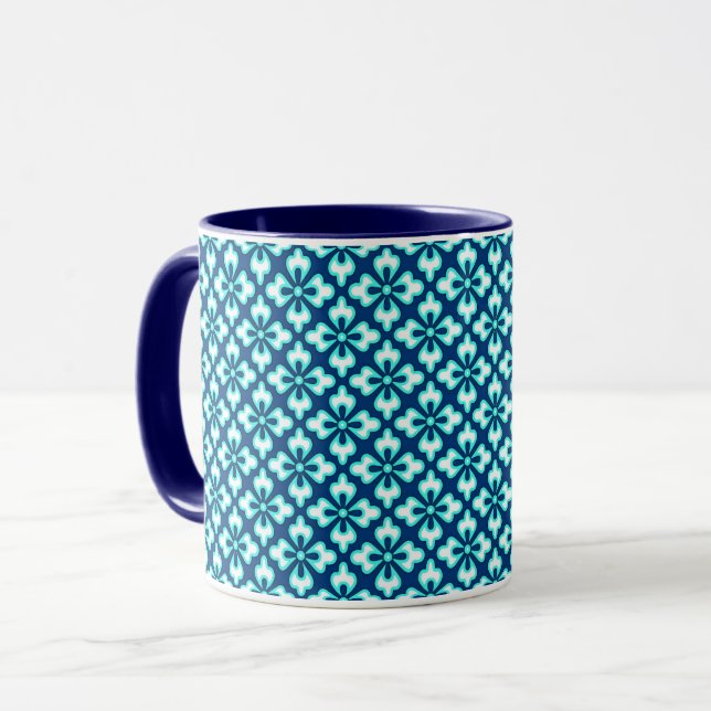 Caneca Impressão de quimono, turquesa e indigo (Frente Esquerda)