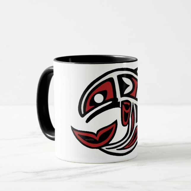 Caneca impressão de tatuagem de peixe tribal (Frente Esquerda)