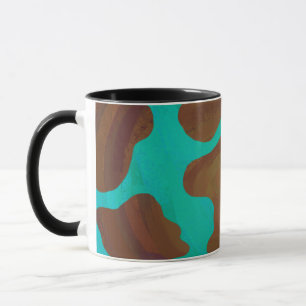 Caneca Impressão de Vaca Castanho e Teal