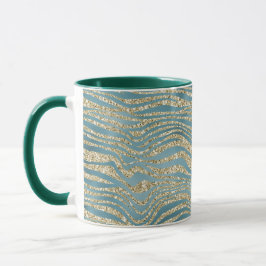 Caneca Impressão de Zebra Dourada brilhante Verde Teal   
