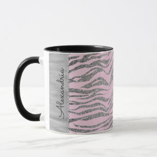 Caneca Impressão de Zebra Silver Glittery em rosa persona