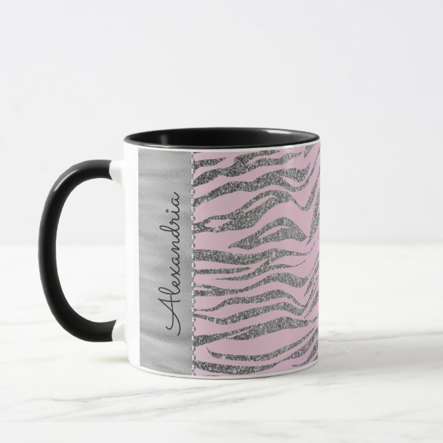 Caneca Impressão de Zebra Silver Glittery em rosa persona (Esquerda)