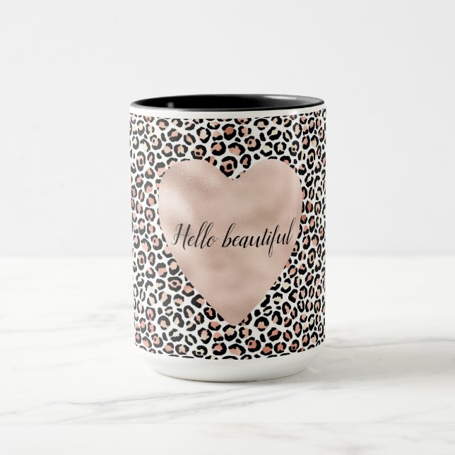Caneca Impressão do Leopardo Branco Preto e Rosa      (Centro)