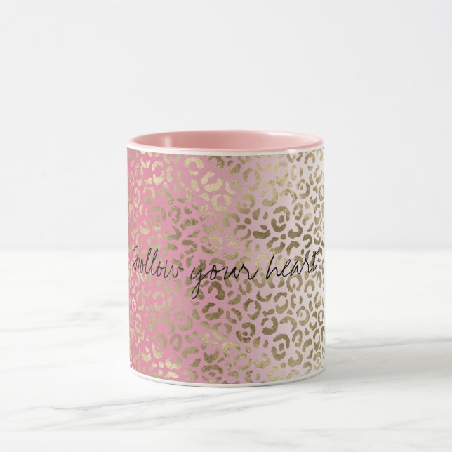 Caneca Impressão do Leopardo do Ombro Branco Rosa        (Centro)