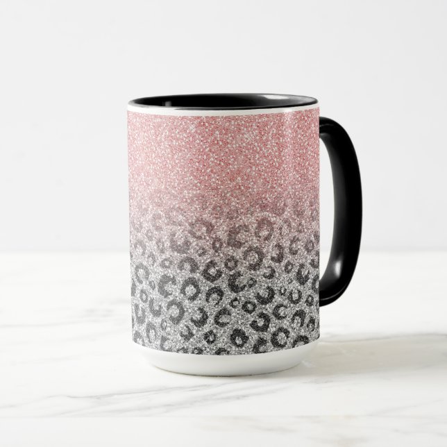 Caneca Impressão do Leopardo Glitter Silver Dourado Elega (Frente Esquerda)