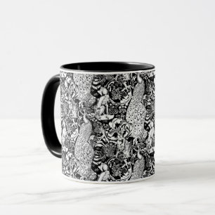 Caneca Impressão do pavão de Nouveau da arte, preto e