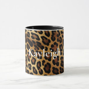 Caneca Impressão Dourada de Leopardo Castanho