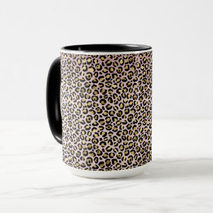 Caneca Impressão Dourada do Leopardo Preto Rosa    