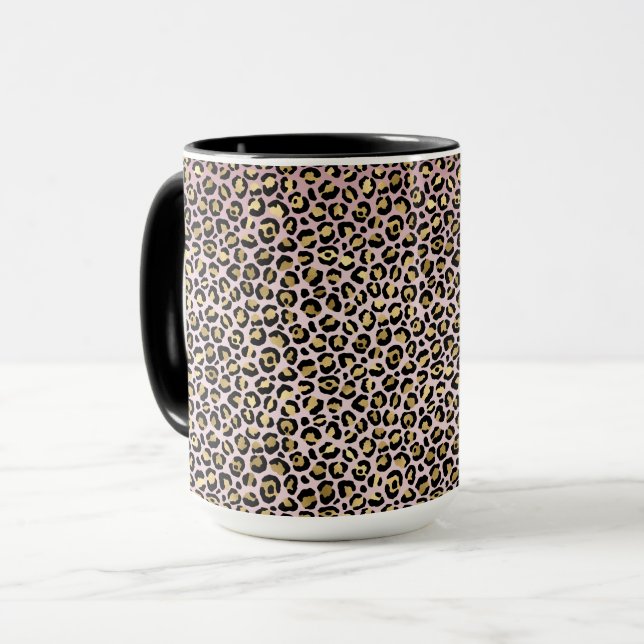 Caneca Impressão Dourada do Leopardo Preto Rosa     (Frente Esquerda)