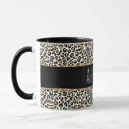 Caneca Impressão Dourada Preta Leopard Personalizada