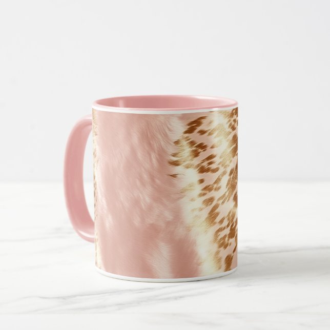 Caneca Impressão em animais de vaca rosa-claro (Frente Esquerda)