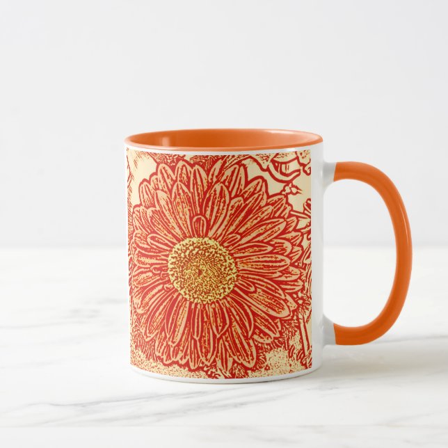 Caneca Impressão em bloco de Gerbera Daisy - laranja açaf (Direita)