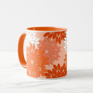 Caneca Impressão floral moderno do quimono, laranja cora