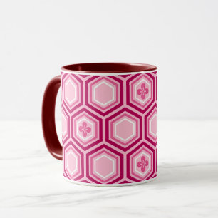 Caneca Impressão Hexagonal Kimono, Borgonha e Rosa
