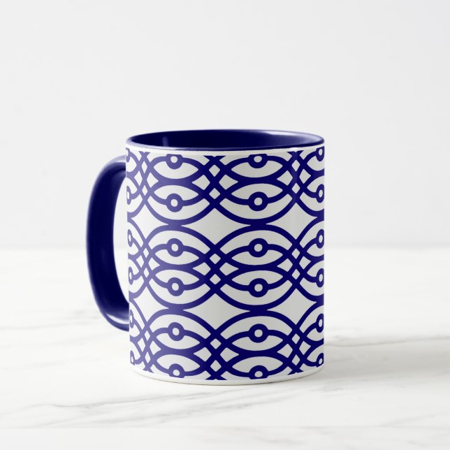 Caneca Impressão Kimono, cinza prateada e azul marinho (Frente Esquerda)
