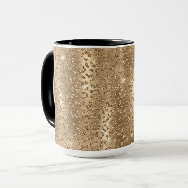 Caneca Impressão Leopardo com Glitter Dourada (Frente Esquerda)