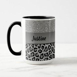 Caneca Impressão Leopardo Exótica em Preto e Cinza